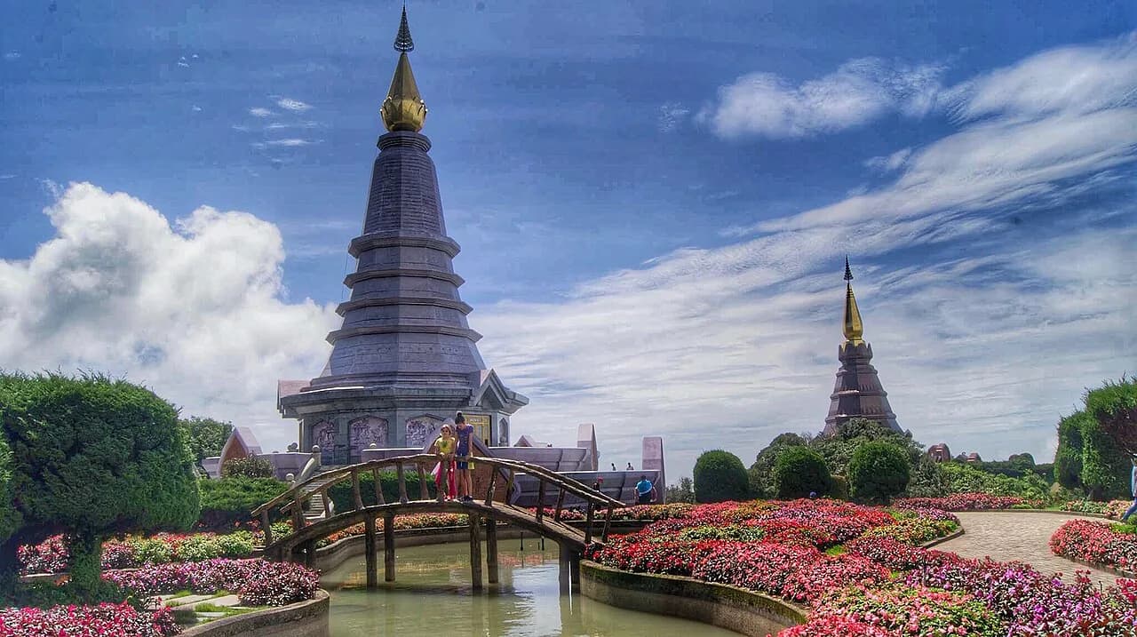 The twin pagodas and mountain gardens of Doi Inthanon in Chiang Mai province